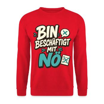BIN BESCHÄFTIGT MIT NÖ - Unisex Pullover - Rot - Vorne - Alina (178cm) & Michal (187cm)