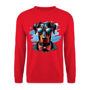 Doberman mignon portant des lunettes de soleil - Sweat-shirt Unisexe - rouge - Devant - Alina (178cm) & Michal (187cm)