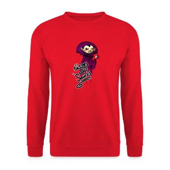 Vampir Spruch Illustration Halloween - Unisex Pullover - Rot - Vorne - Alina (178cm) & Michal (187cm)