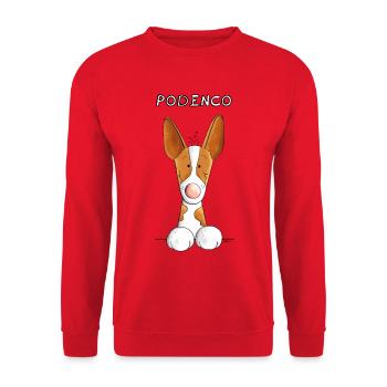Abenteuerlustiger Podenco - Unisex Pullover - Rot - Vorne - Alina (178cm) & Michal (187cm)