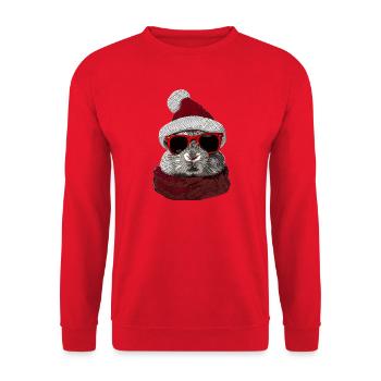 Hase Brille Weihnachten Weihnachtsmotiv Kaninchen - Unisex Pullover - Rot - Vorne - Alina (178cm) & Michal (187cm)
