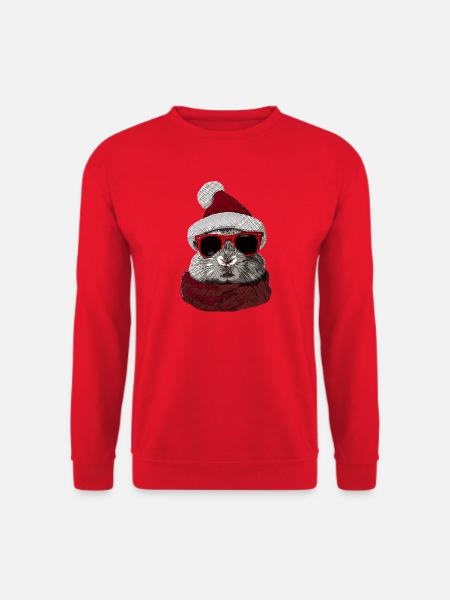 Hase Brille Weihnachten Weihnachtsmotiv Kaninchen - Unisex Pullover - Rot