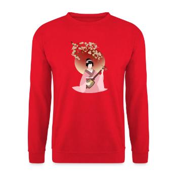 Japanerin spielt Shamisen - Unisex Pullover - Rot - Vorne - Alina (178cm) & Michal (187cm)