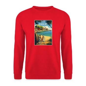 Reflexion der Bucht von Arcachon im Sommer - Unisex Pullover - Rot - Vorne - Alina (178cm) & Michal (187cm)