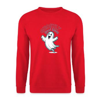 Lustiger Geisterdruck mit Gute-Laune-Motiv - Unisex Pullover - Rot - Vorne - Alina (178cm) & Michal (187cm)