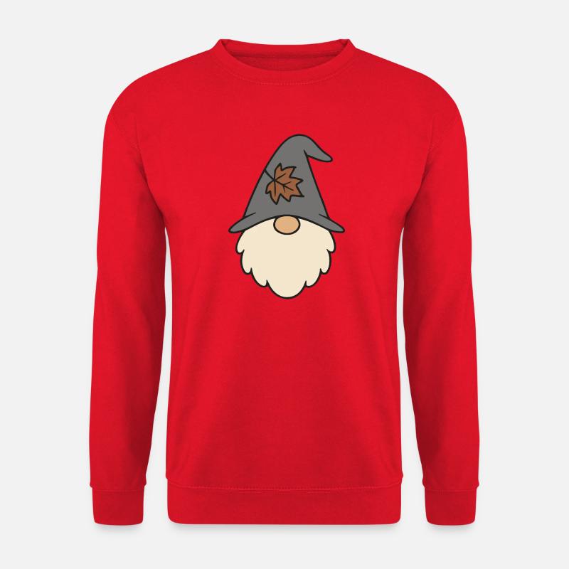 Herbstlicher Gartenzwerg-Wichtel mit Blatt Motiv - Unisex Pullover - Rot