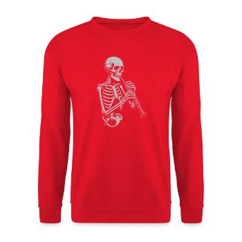 Skelett spielt Oboe - Unisex Pullover - Rot - Vorne - Alina (178cm) & Michal (187cm)
