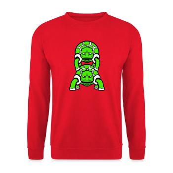2 Artist Schildkröten Huckepack Team Crew Freunde - Unisex Pullover - Rot - Vorne - Alina (178cm) & Michal (187cm)