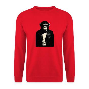Affe Punkrocker Rebell Porträt - Unisex Pullover - Rot - Vorne - Alina (178cm) & Michal (187cm)