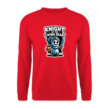 Knight Boo – Spooky Cute Halloween Ghost Sword - Unisex Pullover - Rot - Vorne - Alina (178cm) & Michal (187cm)
