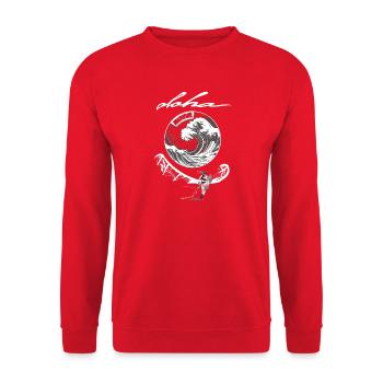 Aloha Welle Kreis Surfer Motiv - Unisex Pullover - Rot - Vorne - Alina (178cm) & Michal (187cm)