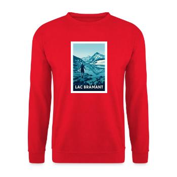 Alpines Wandern am Bramantsee - Unisex Pullover - Rot - Vorne - Alina (178cm) & Michal (187cm)