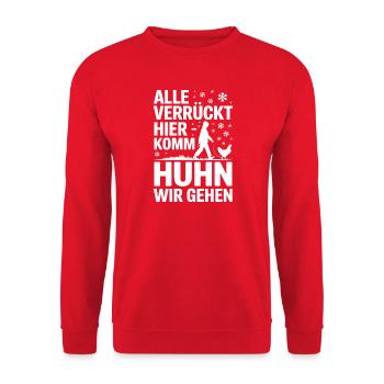 All crazy here come chicken we're going - Unisex Sweatshirt - red - Front - Alina (178cm) & Michal (187cm)