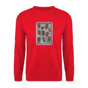 Tazz Gespräche | Otter Kekstablett Parade - Unisex Pullover - Rot - Vorne - Alina (178cm) & Michal (187cm)
