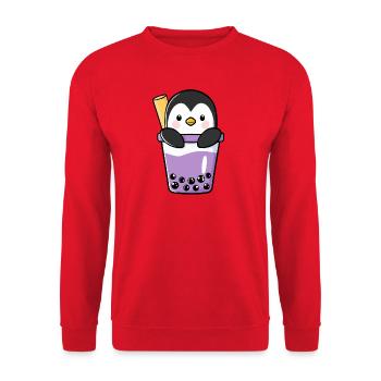 Kawaii Penguin in Bubble Tea Taro Boba - Unisex Sweatshirt - red - Front - Alina (178cm) & Michal (187cm)