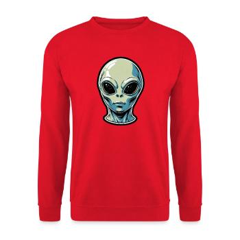 Alien Kopf Illustration - Unisex Pullover - Rot - Vorne - Alina (178cm) & Michal (187cm)