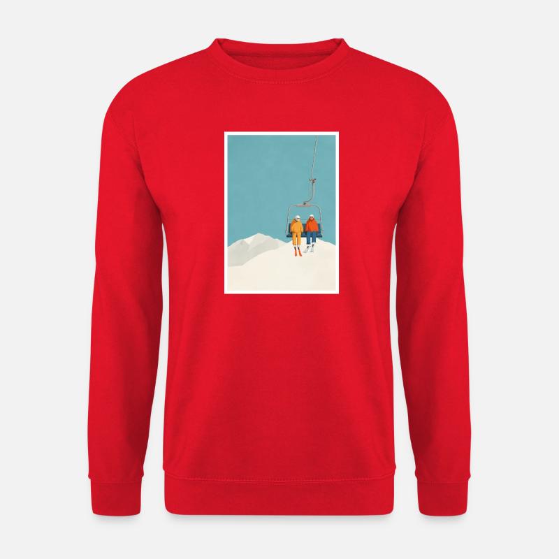 Schneebedecktes Skilift-Duo - Unisex Pullover - Rot