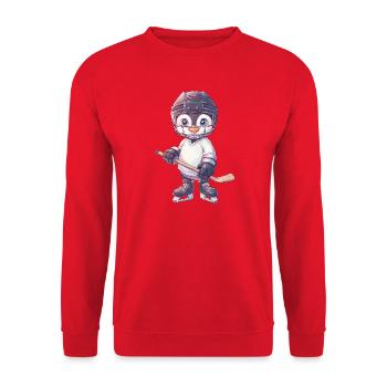 Süßer Pinguin Cartoon Eishockey Spieler Sport - Unisex Sweatshirt - red - Front - Alina (178cm) & Michal (187cm)