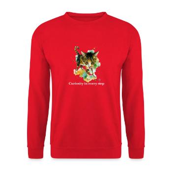 Curious Cat Watercolor Steps - Unisex Sweatshirt - red - Front - Alina (178cm) & Michal (187cm)