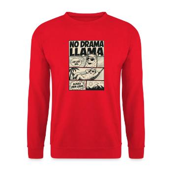 No Drama Llama Vintage Comic Alpaka - Unisex Pullover - Rot - Vorne - Alina (178cm) & Michal (187cm)