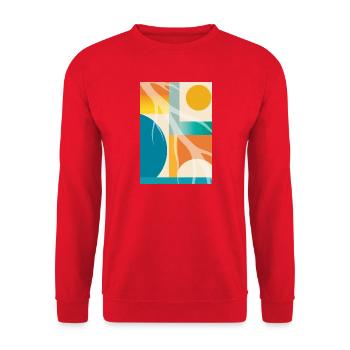 Abstrakte Geometrie mit organischen Formen Retro  - Unisex Pullover - Rot - Vorne - Alina (178cm) & Michal (187cm)
