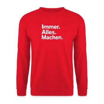 Immer. Alles. Machen. - Unisex Pullover - Rot - Vorne - Alina (178cm) & Michal (187cm)