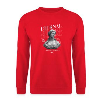 Eternal Goodness: Statue, Globe Collage - Unisex Sweatshirt - red - Front - Alina (178cm) & Michal (187cm)