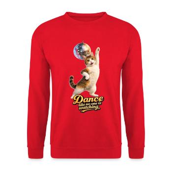 Dance like no one is watching - Disco Cat - Unisex Sweatshirt - red - Front - Alina (178cm) & Michal (187cm)