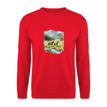 Poneys de montagne aquarellés - Sweat-shirt Unisexe - rouge - Devant - Alina (178cm) & Michal (187cm)