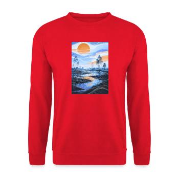 Feuchtgebietsträume — Blauer Himmel - Unisex Pullover - Rot - Vorne - Alina (178cm) & Michal (187cm)