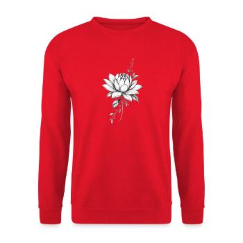 Schwarz-Weiße Lotus-Blumen-Skizze - Unisex Pullover - Rot - Vorne - Alina (178cm) & Michal (187cm)