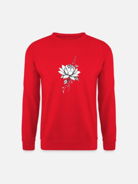 Schwarz-Weiße Lotus-Blumen-Skizze - Unisex Pullover - Rot
