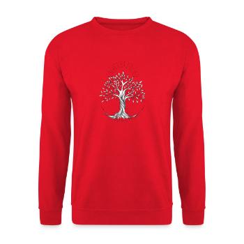 Ahnenbaum in schwarzer Tinte - Unisex Pullover - Rot - Vorne - Alina (178cm) & Michal (187cm)
