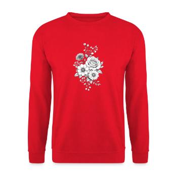 Rosengarten in Schwarzweißzeichnung - Unisex Pullover - Rot - Vorne - Alina (178cm) & Michal (187cm)