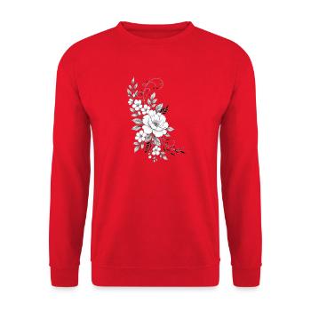 Schwarz-weiße lineare Blüten - Unisex Pullover - Rot - Vorne - Alina (178cm) & Michal (187cm)