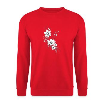 Schwarz-weiße lineare Blüten - Unisex Pullover - Rot - Vorne - Alina (178cm) & Michal (187cm)