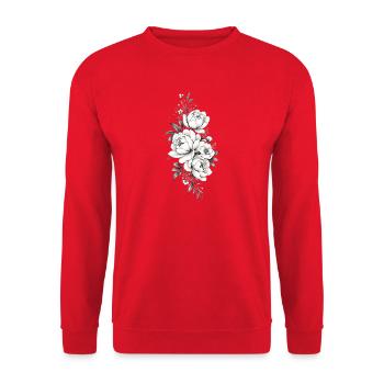 Zeitlose Graustufen-Floral - Unisex Pullover - Rot - Vorne - Alina (178cm) & Michal (187cm)