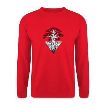 Geometrischer fraktaler Baum auf schwarzem Hintergrund - Unisex Pullover - Rot - Vorne - Alina (178cm) & Michal (187cm)