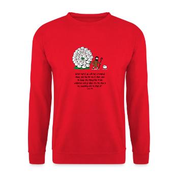Hirte und Herde: komische Szene - Unisex Pullover - Rot - Vorne - Alina (178cm) & Michal (187cm)