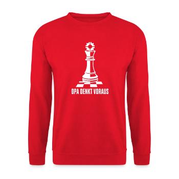 Opa Denkt Voraus – Schach König Zahnrad Design - Unisex Pullover - Rot - Vorne - Alina (178cm) & Michal (187cm)