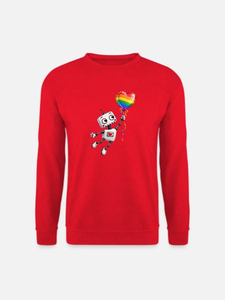 Fröhlicher Roboter mit Regenbogenballon - Unisex Pullover - Rot