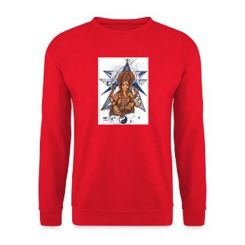 Himmlischer Ganesha in Starburst - Unisex Pullover - Rot - Vorne - Alina (178cm) & Michal (187cm)
