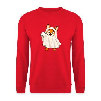 Süßer Fuchs im Geisterkostüm - Unisex Pullover - Rot - Vorne - Alina (178cm) & Michal (187cm)