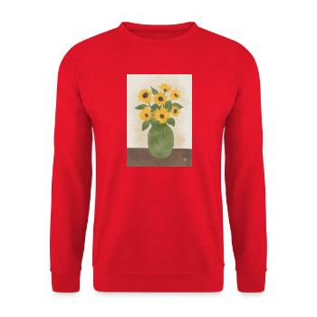 Sonnenblumen im Grünen Krug - Unisex Pullover - Rot - Vorne - Alina (178cm) & Michal (187cm)