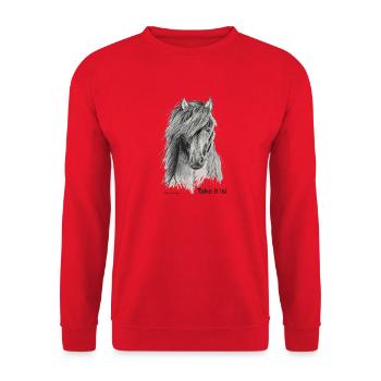Islandpferd  - Unisex Pullover - Rot - Vorne - Alina (178cm) & Michal (187cm)