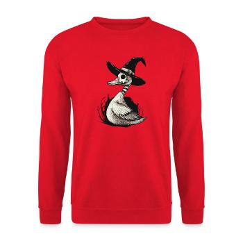Skelett Ente mit Hexenhut - Unisex Pullover - Rot - Vorne - Alina (178cm) & Michal (187cm)