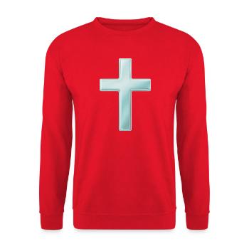 Glänzendes Metallkreuz-Design - Unisex Pullover - Rot - Vorne - Alina (178cm) & Michal (187cm)
