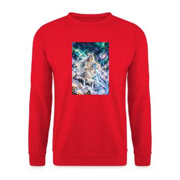 Wassermann mit Sternenstrahl - Unisex Pullover - Rot - Vorne - Alina (178cm) & Michal (187cm)