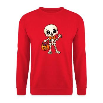 Niedliches Halloween-Skelett und Kürbis - Unisex Pullover - Rot - Vorne - Alina (178cm) & Michal (187cm)