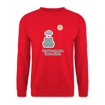 draußen sonne. innen nicht. – Frosch Meme - Unisex Pullover - Rot - Vorne - Alina (178cm) & Michal (187cm)